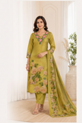 Floral Embroidered Suit Set Olive Green - model shot