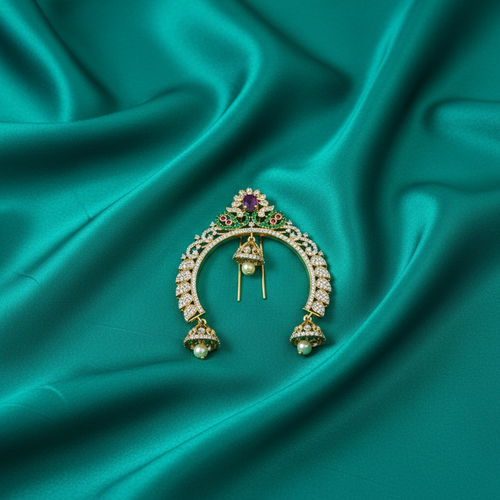 CZ Diamond Crescent Hair Comb on teal satin