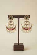 Gold Chandbali Earrings - dark brown stand