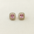 Gold Baby Pink CZ Cushion Studs - cream flat lay