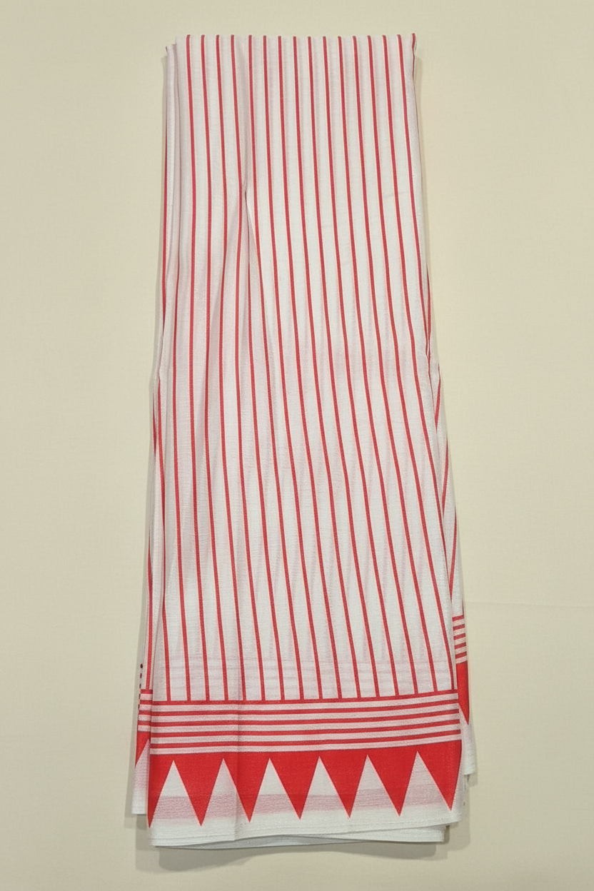 Red crepe saree body flat lay