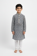 Boys Dark Grey Chikankari Kurta Pyjama Set