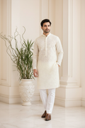 Premium Men's Kurta Cream - model shot