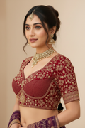 Premium Heavy Embroidered Blouse Red