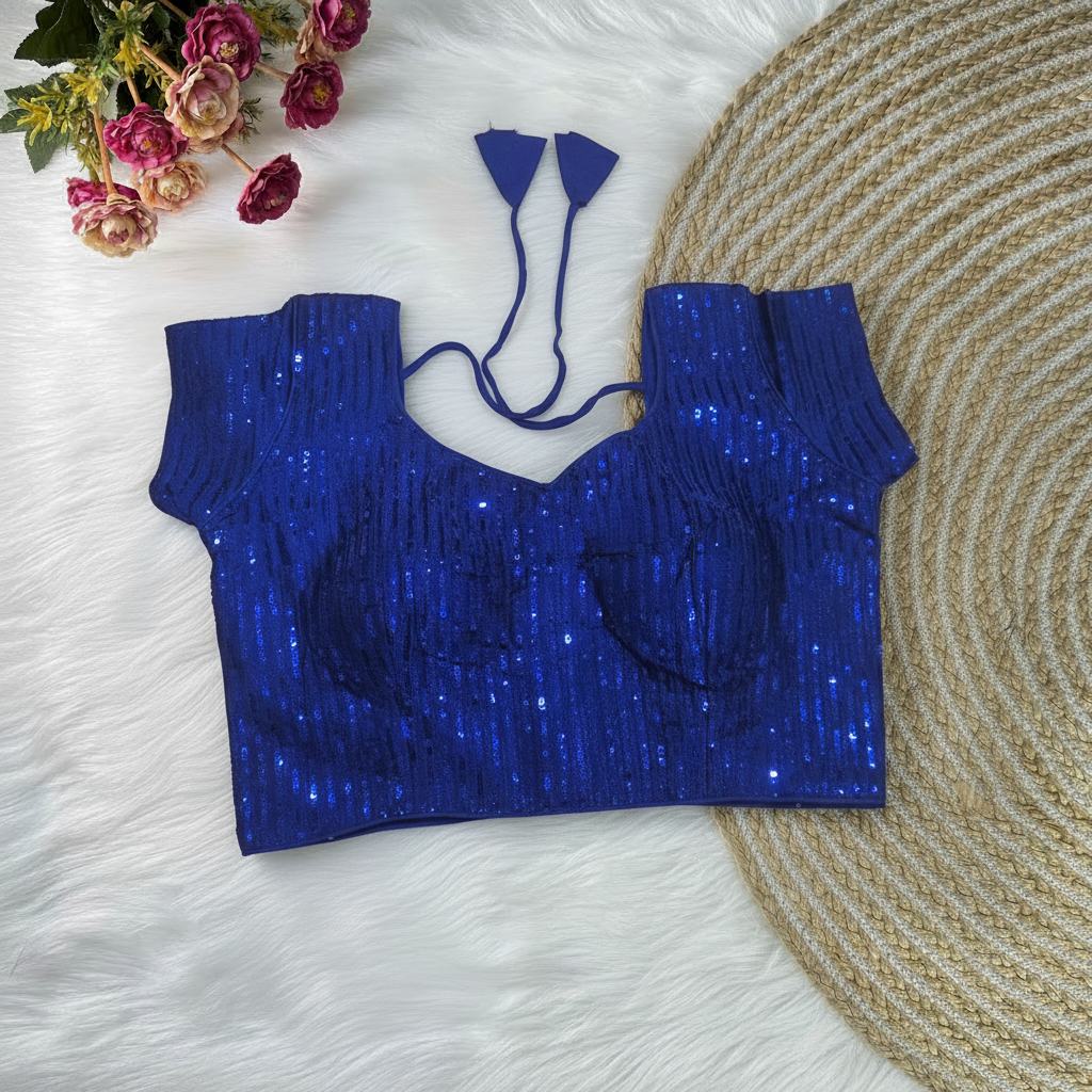 Sequin Blouse - Royal Blue styled flat-lay