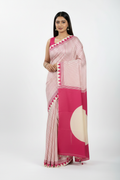 Pink crepe saree on model