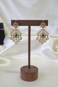 Gold Emerald CZ Chandelier - dark brown stand