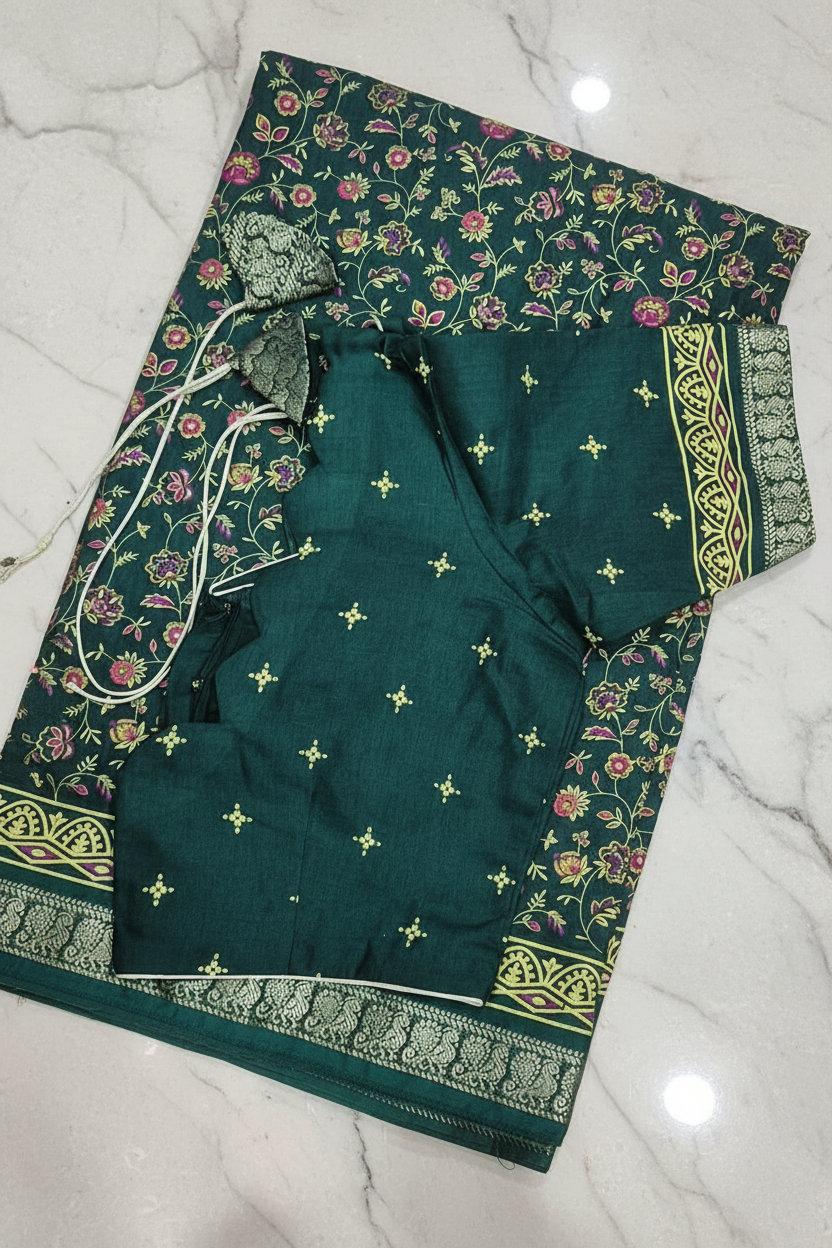 Forest Green Dola Silk Saree - Premium Background