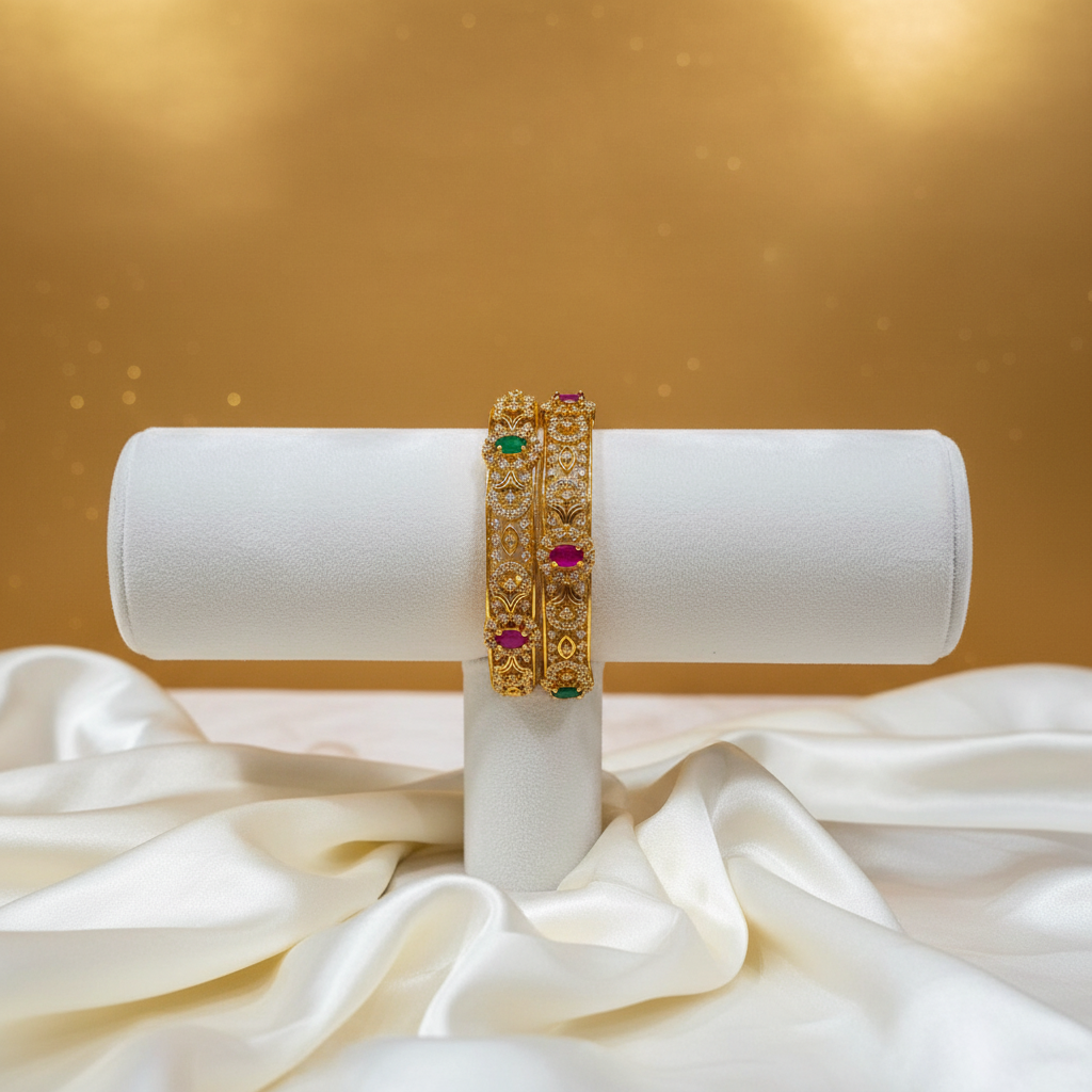 Gold CZ Filigree Bangles Set of 2 - Display