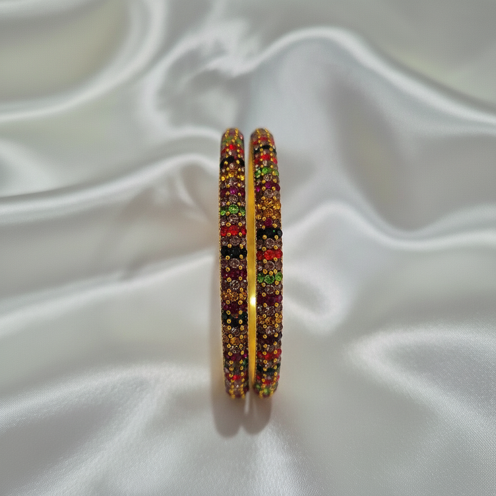 Temple Jewellery Bangle Set Multi Colour - Enhanced product shot on white satin