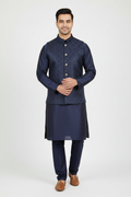 Men's Navy Blue 3-Piece Kurta Pyjama Set with brocade waistcoat