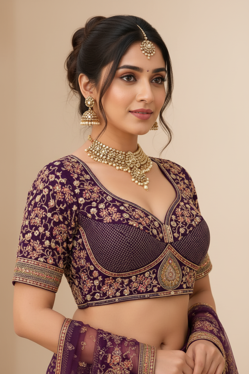 Premium Heavy Embroidered Blouse Purple