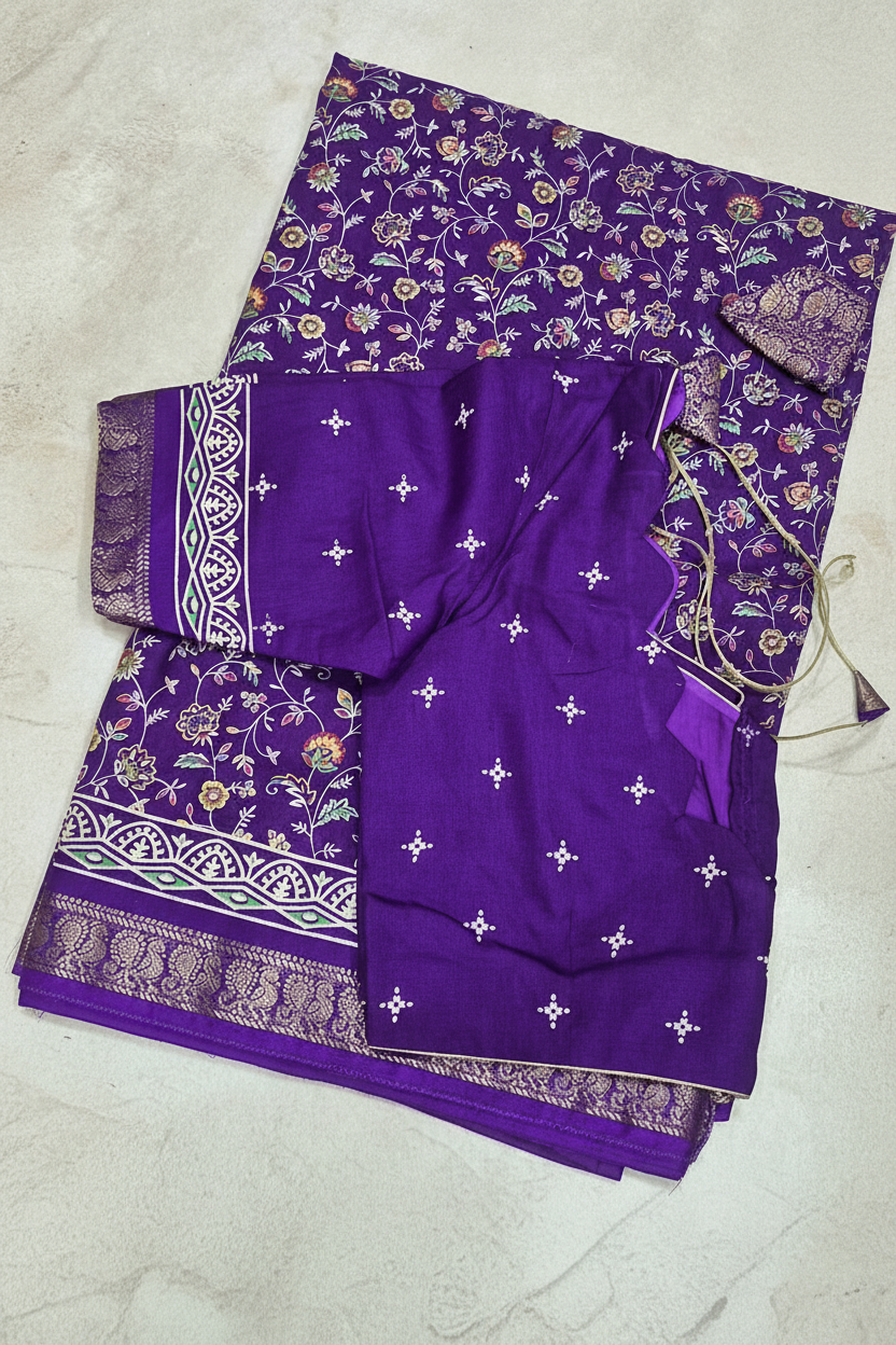 Royal Purple Dola Silk Saree - Premium Background