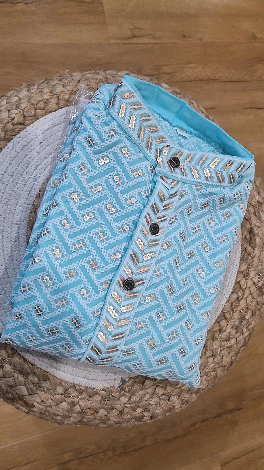 Boys Sky Blue Chikankari Kurta Pyjama Set