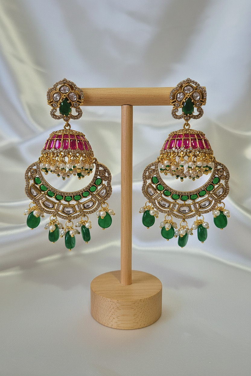 Kundan Chandbali Jhumka on T-bar stand