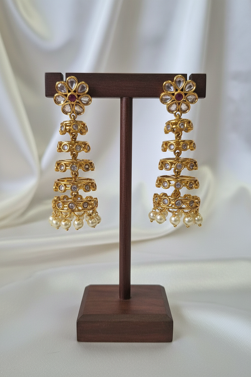 Kundan Long Jhumka on T-bar stand