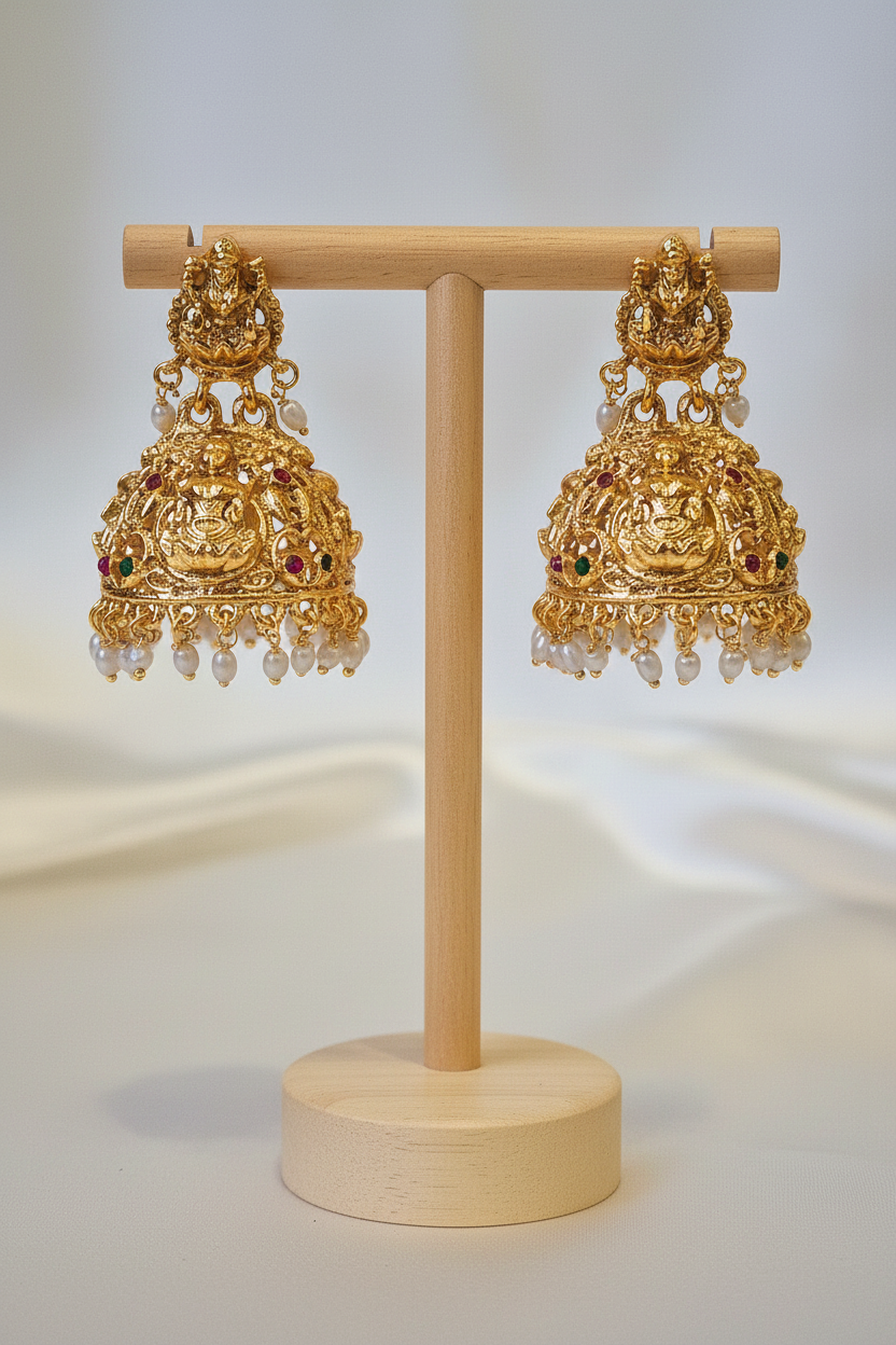 Lakshmi Oversized Temple Jhumka on T-bar stand