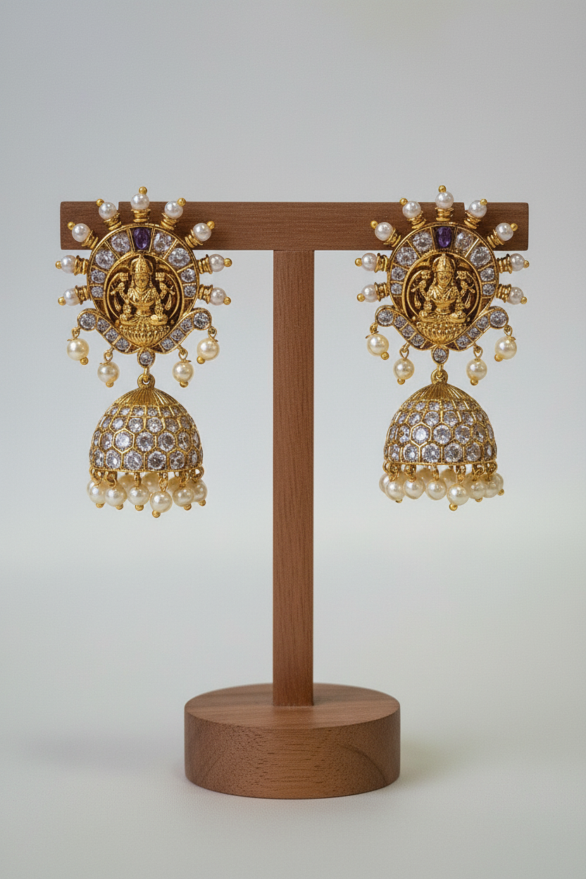 Lakshmi Temple Jhumka on T-bar stand