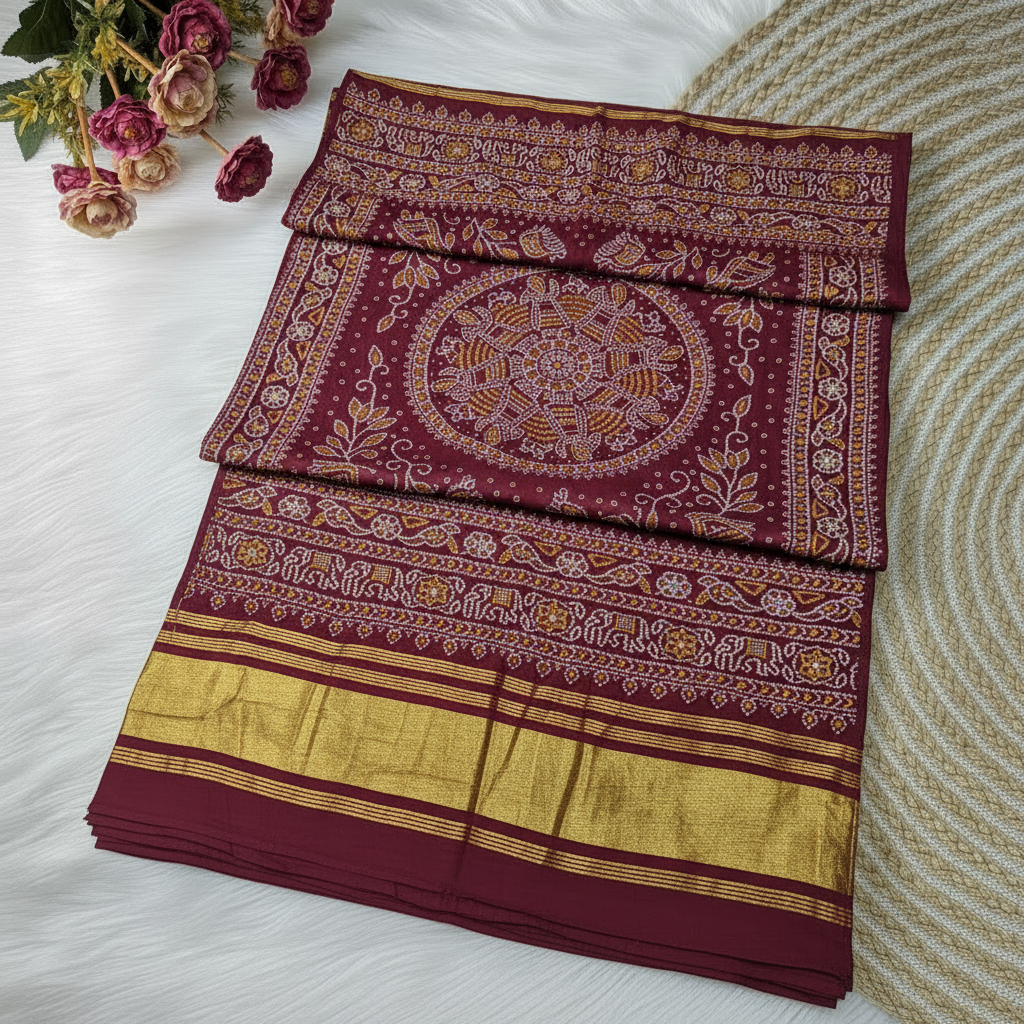 Maroon Bandhani Dupatta