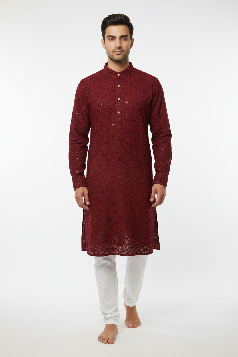 Maroon Wine Chikankari Kurta