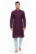 Men's Wine Purple Chikankari Kurta with Light Blue Pyjama