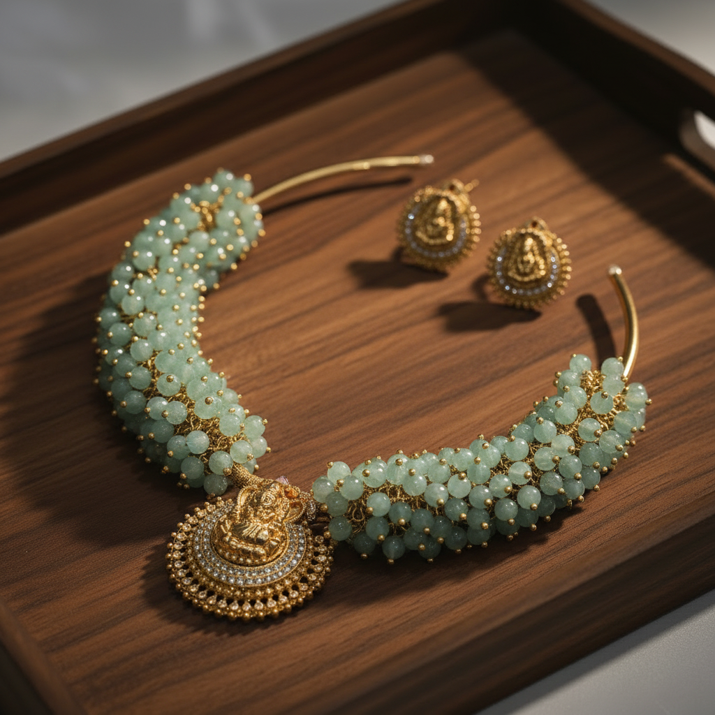 Mint Green Beaded Hair Band - Corrected