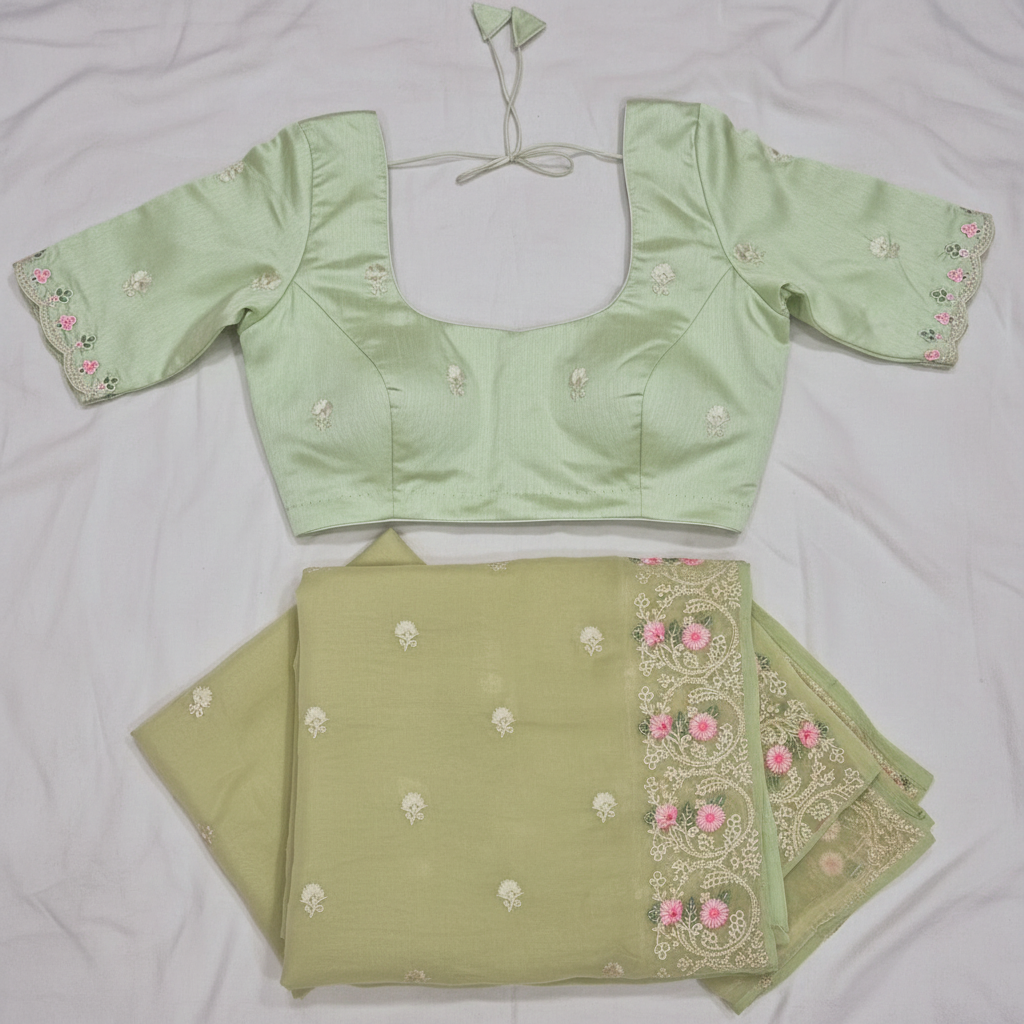 Mint Green Tissue Saree Studio Quality