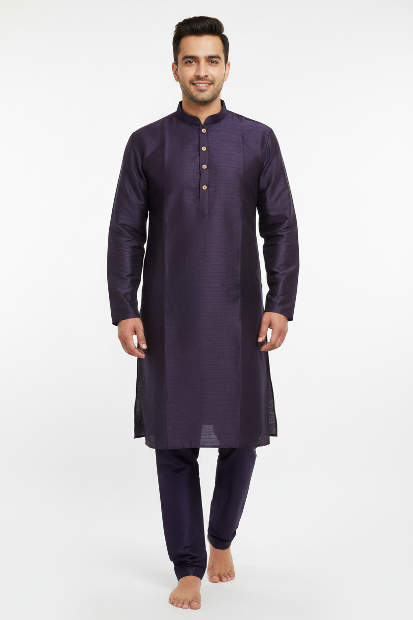 Navy Blue Self Colour Kurta Pyjama