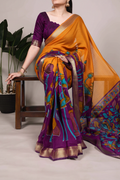 Orange and Purple Kalamkari Saree