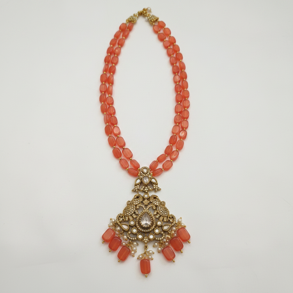 Peach Bead Kundan Necklace