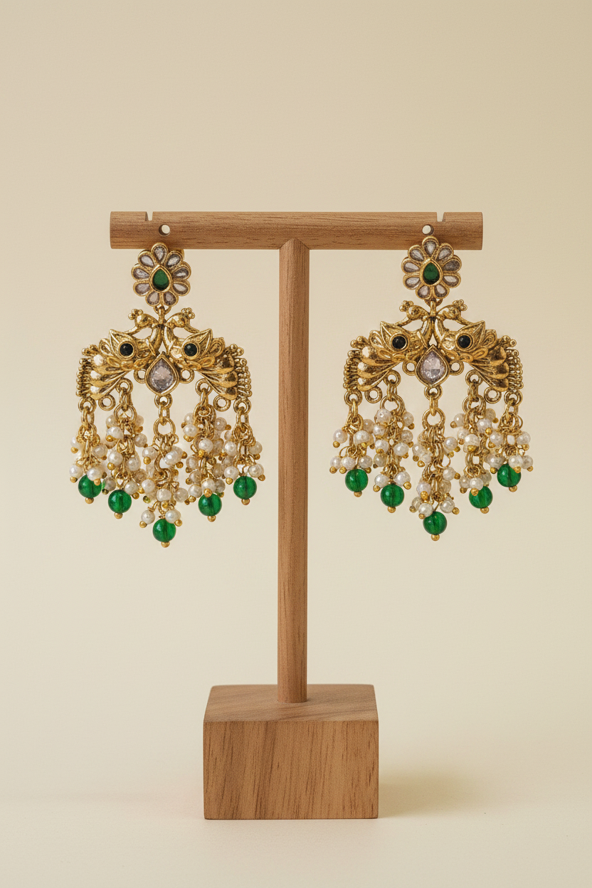 Peacock Earrings on T-bar stand