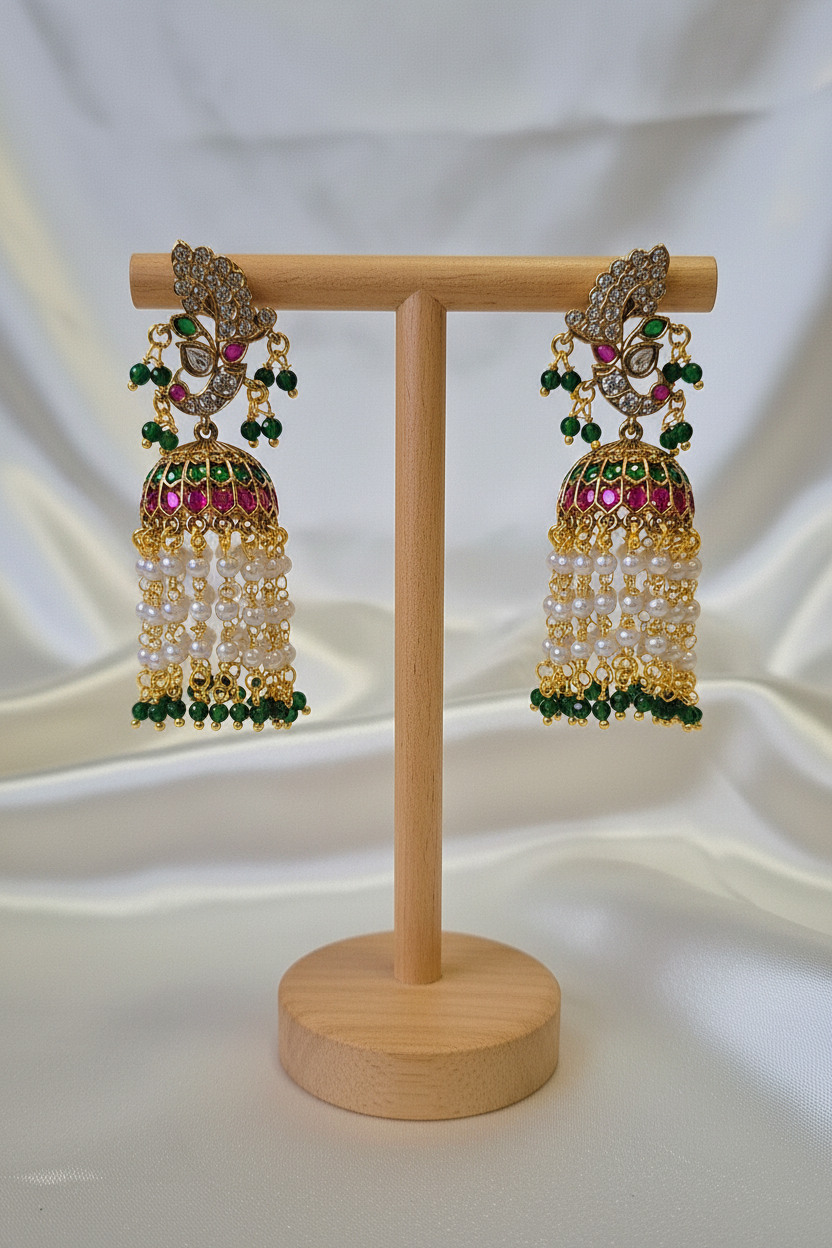 Peacock Tassel Jhumka on T-bar stand