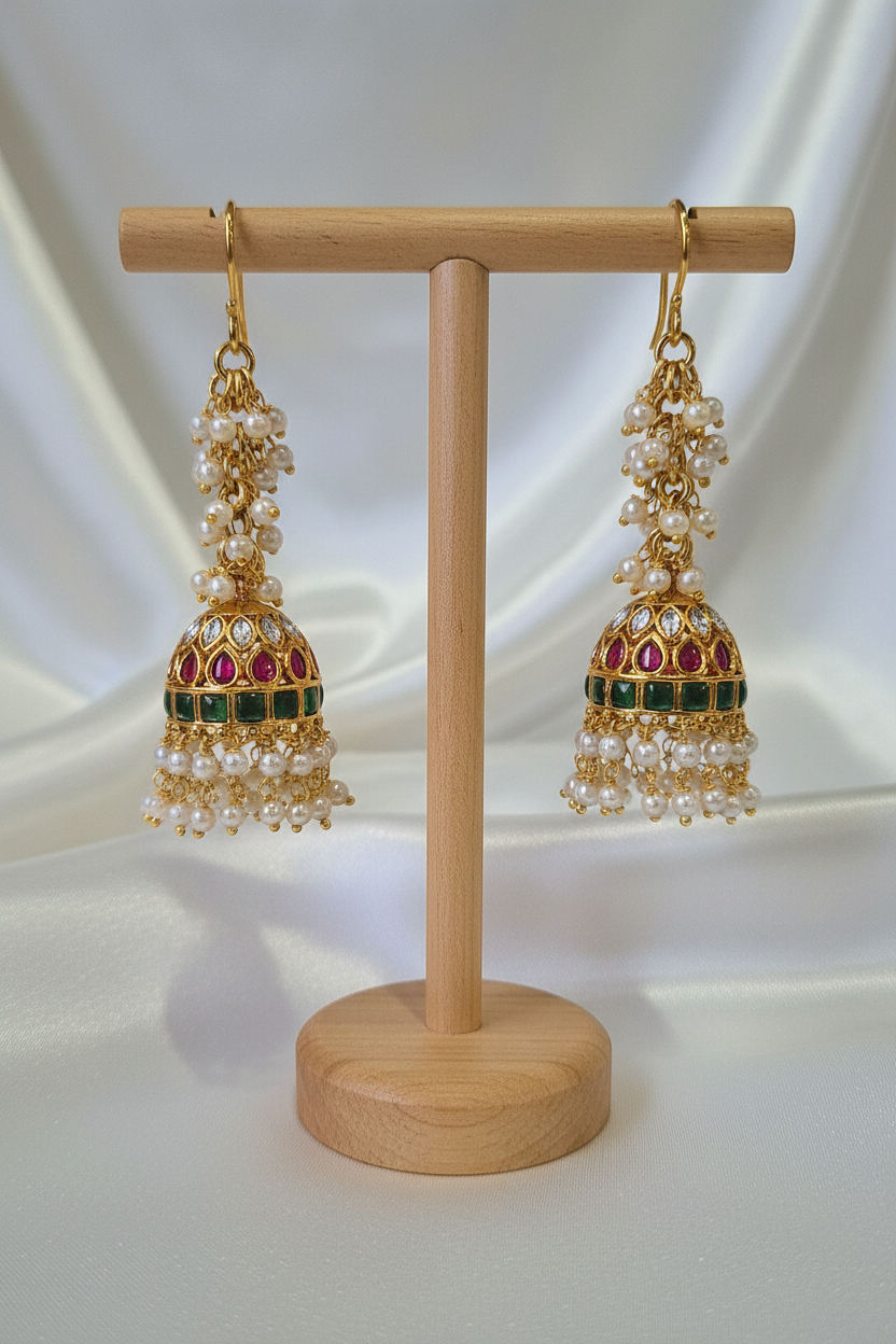 Pearl Cluster Jhumka on T-bar stand