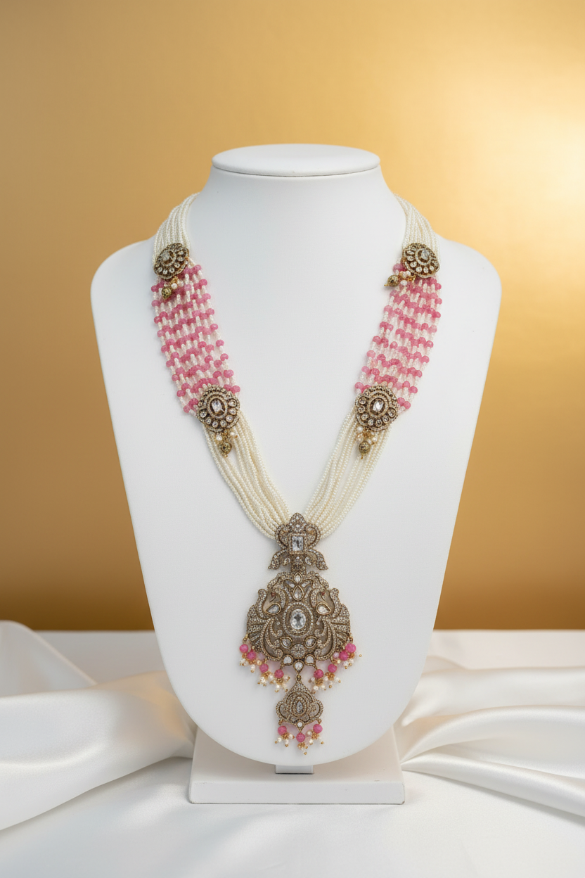 Pearl Pink Polki Necklace - Display