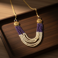 Purple White Pearl Short Necklace on Wooden Tray