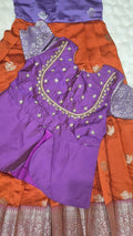 Kids Pattu Pavada – Rust Orange & Purple (10–12 Years)