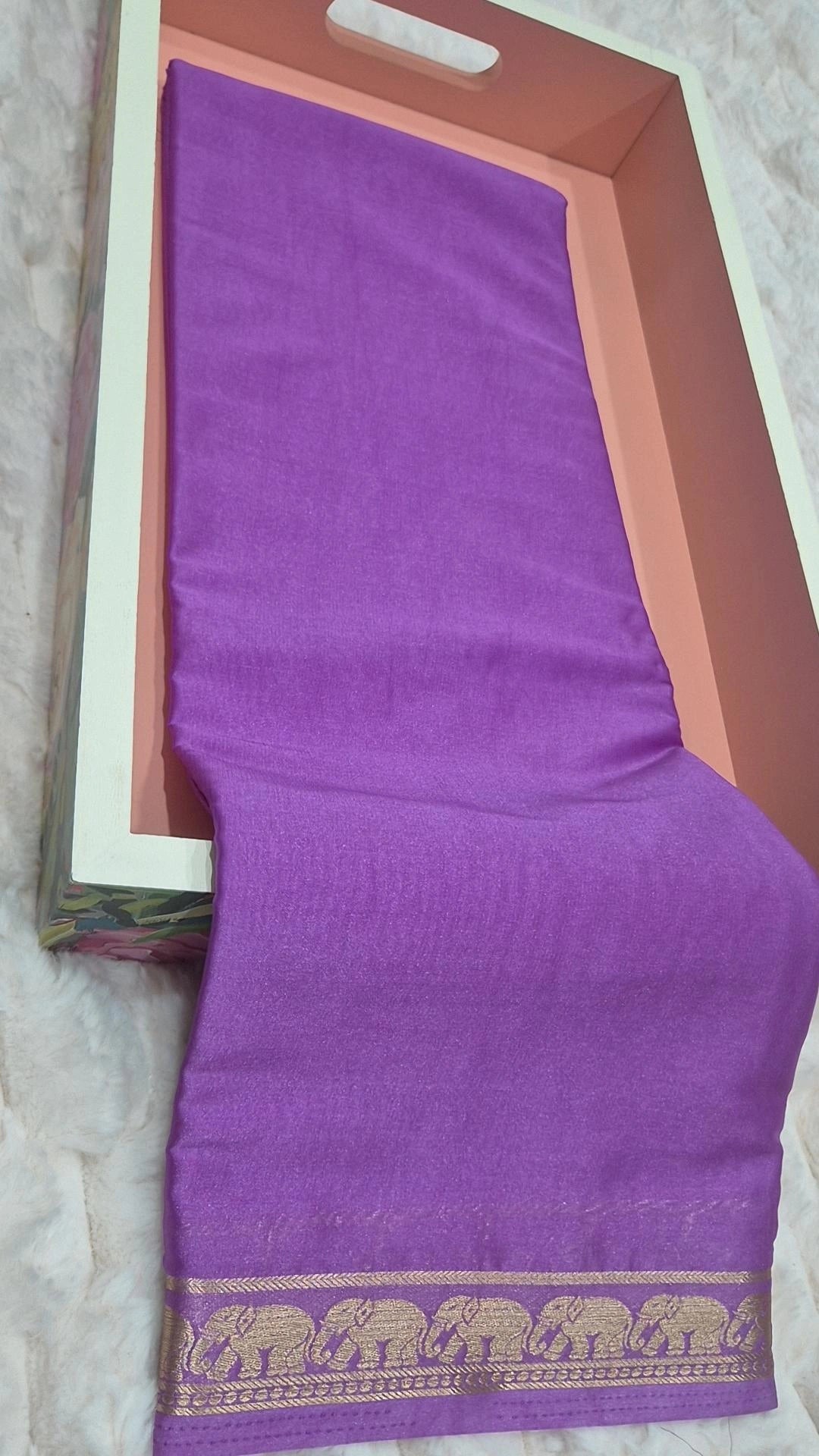 Violet Crepe Silk Saree with Elephant Zari Border
