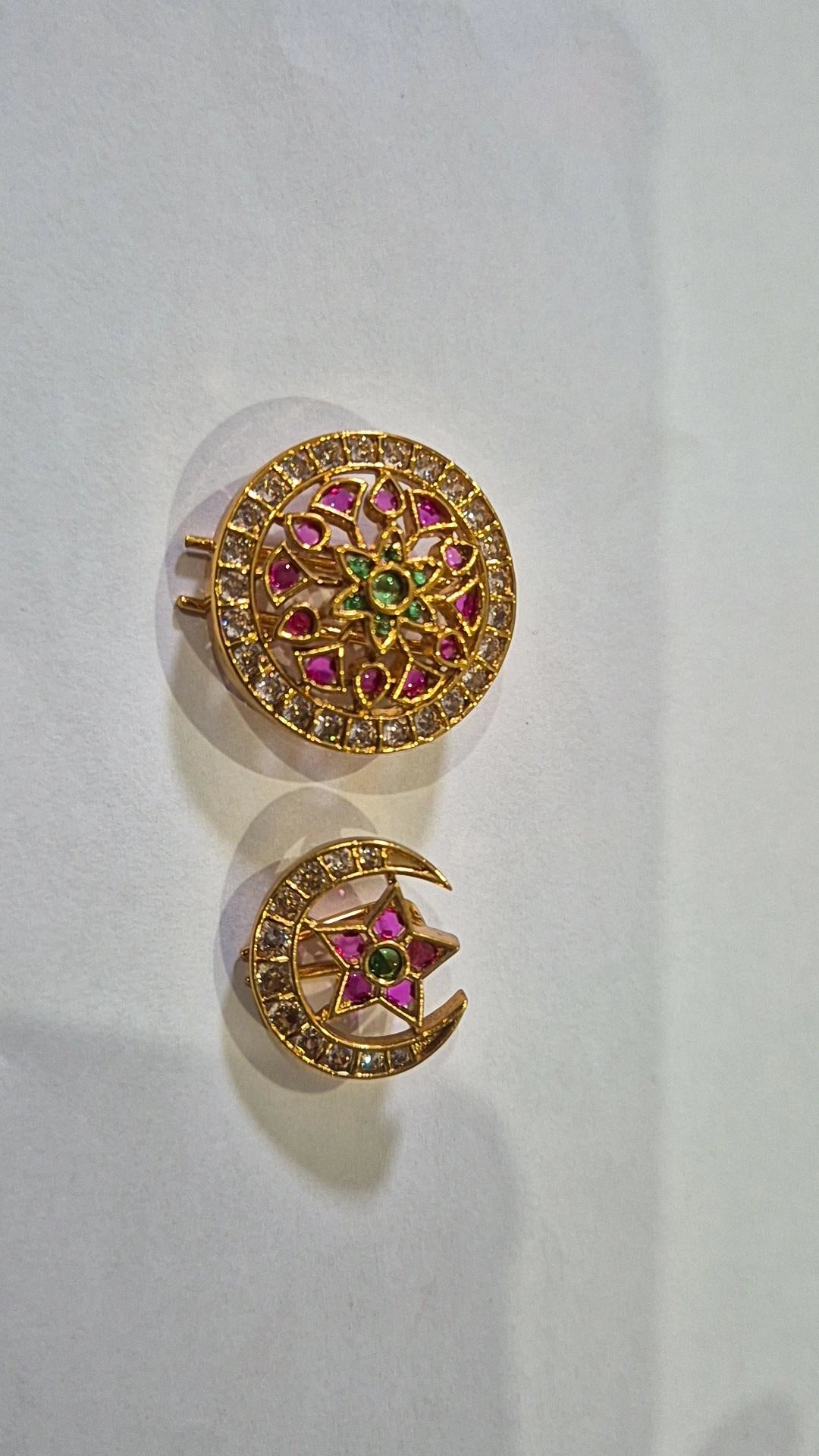 Floral & Crescent Hair Accessories – Gold AD Stone Brooch Set