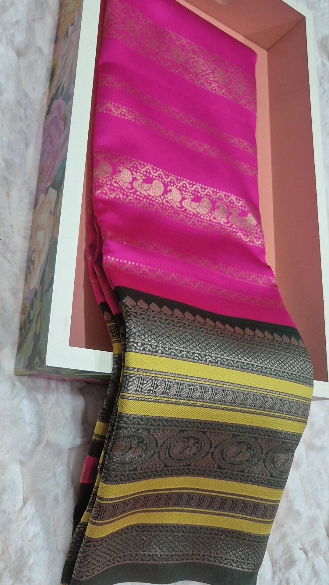 Hot Pink Soft Silk Saree with Dark Contrast Border