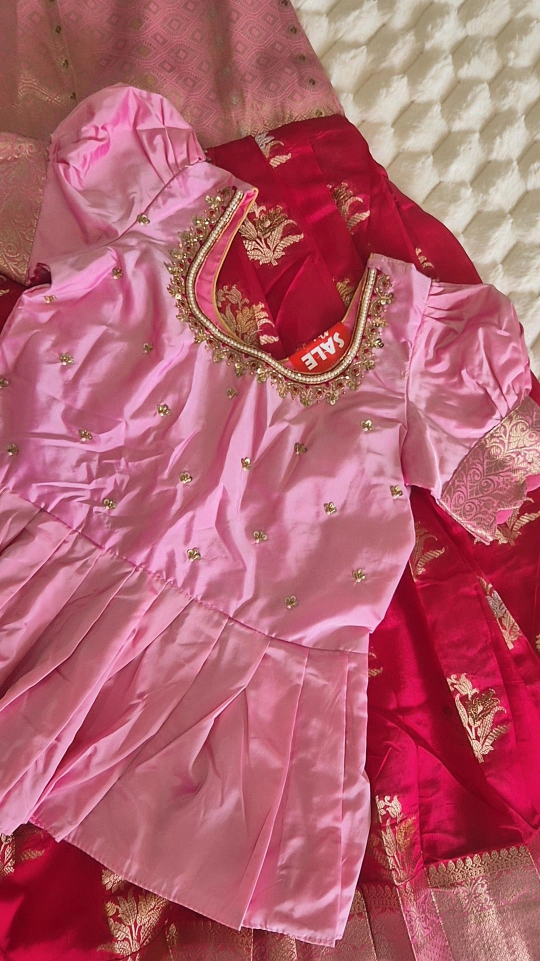 Kids Pattu Pavada – Magenta & Pink (10–12 Years)