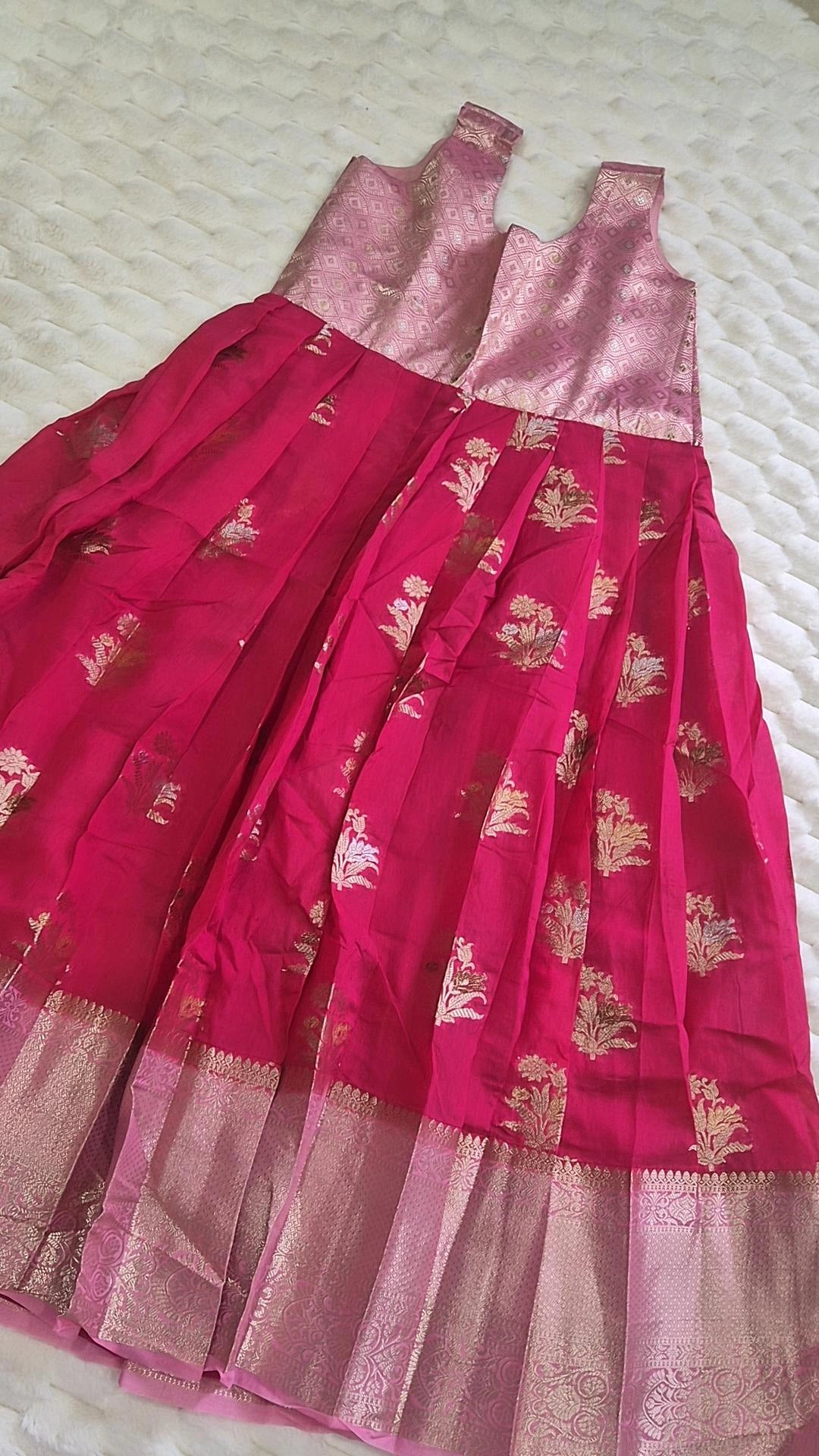 Kids Pattu Pavada – Magenta & Pink (10–12 Years)