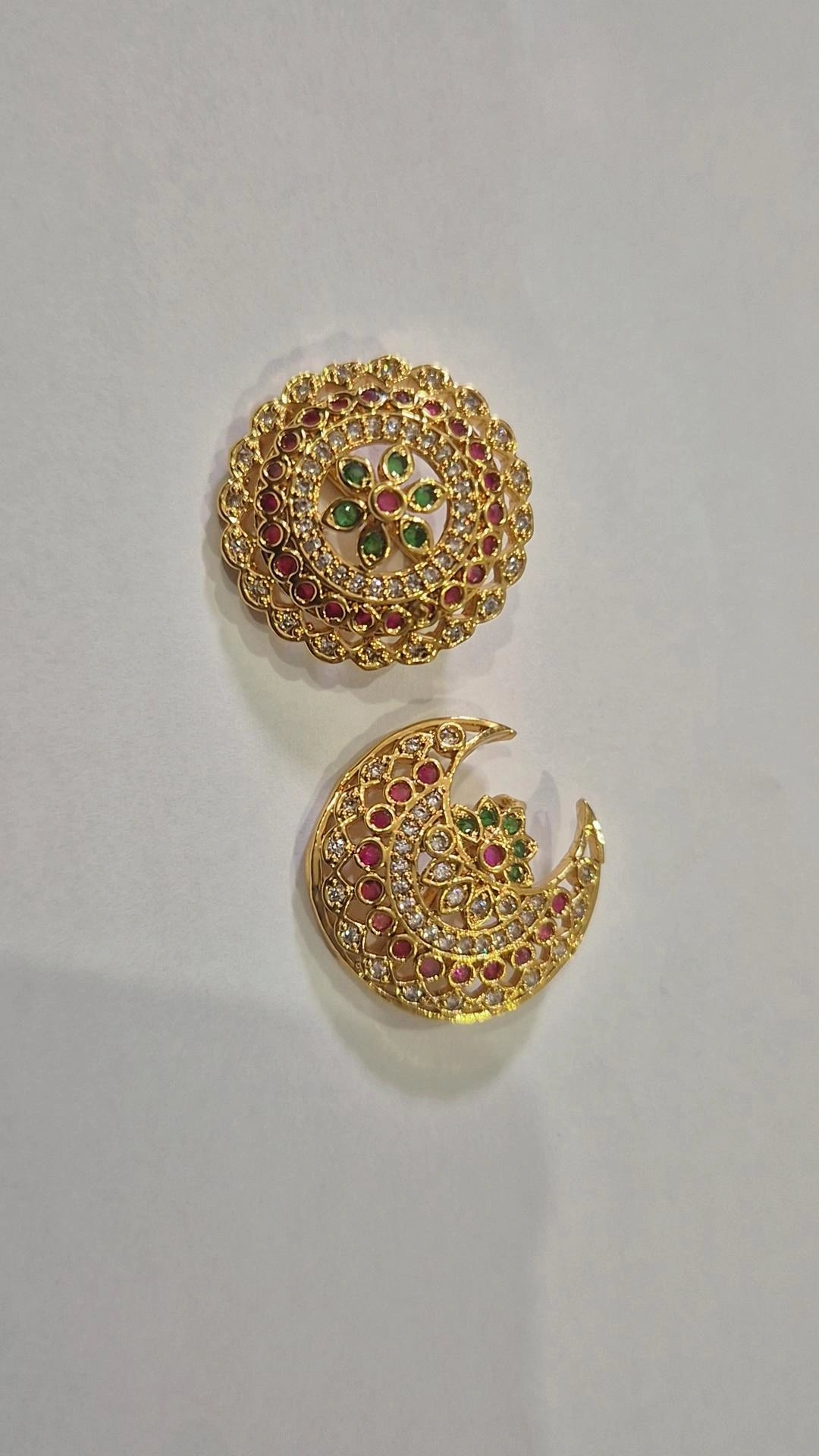 Sun & Moon Hair Accessories – Gold AD Stone Brooch Set