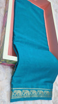 Teal Green Crepe Silk Saree with Elephant Zari Border