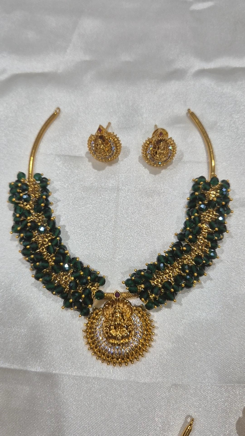 Emerald Green Lakshmi Temple Choker Set with Earrings