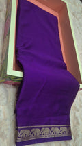 Purple Crepe Silk Saree with Elephant Zari Border
