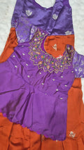 Kids Pattu Pavada – Orange & Purple Floral (10–12 Years)