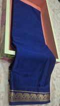 Royal Blue Crepe Silk Saree with Elephant Zari Border