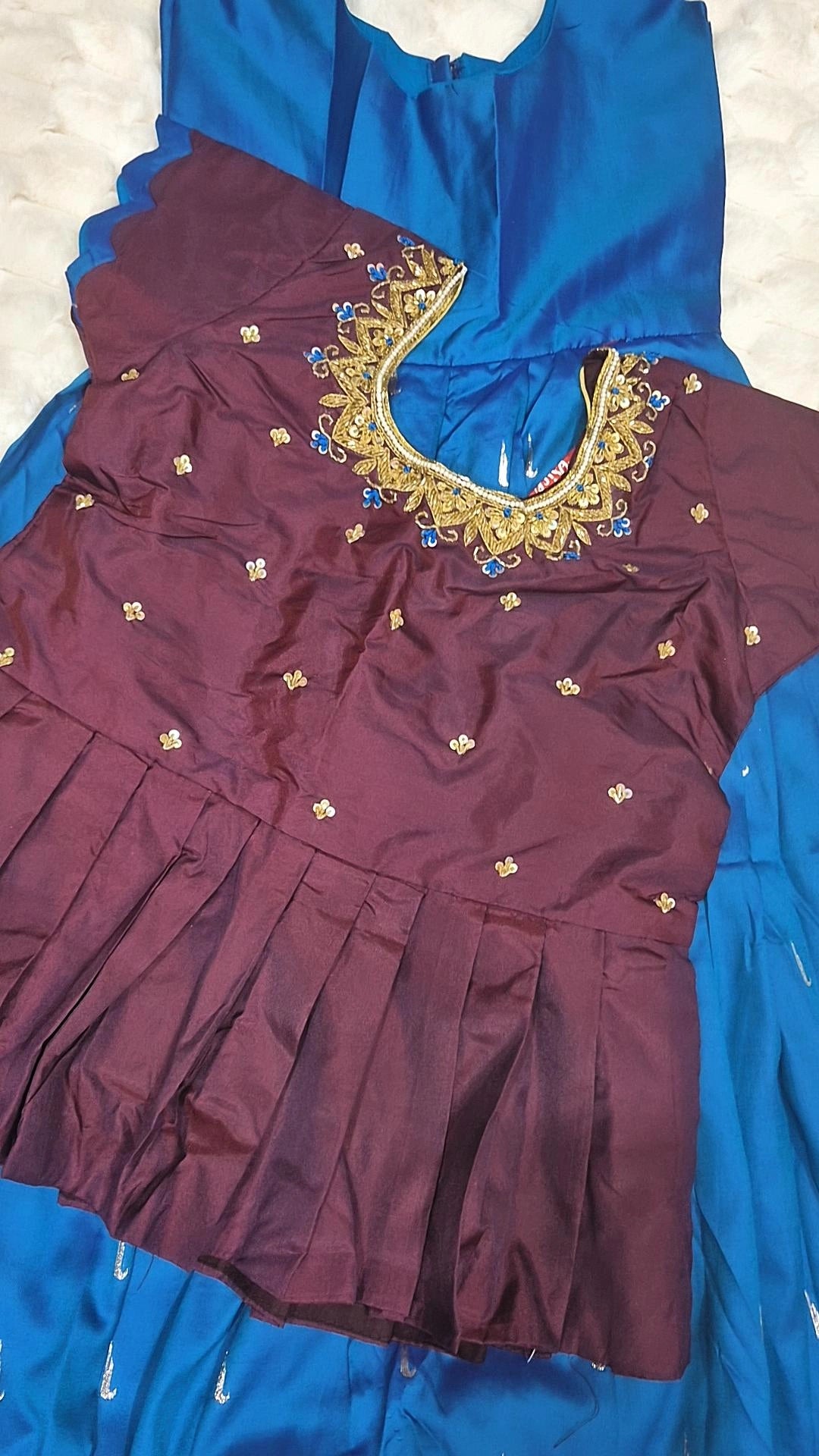 Kids Pattu Pavada – Blue & Maroon (10–12 Years)