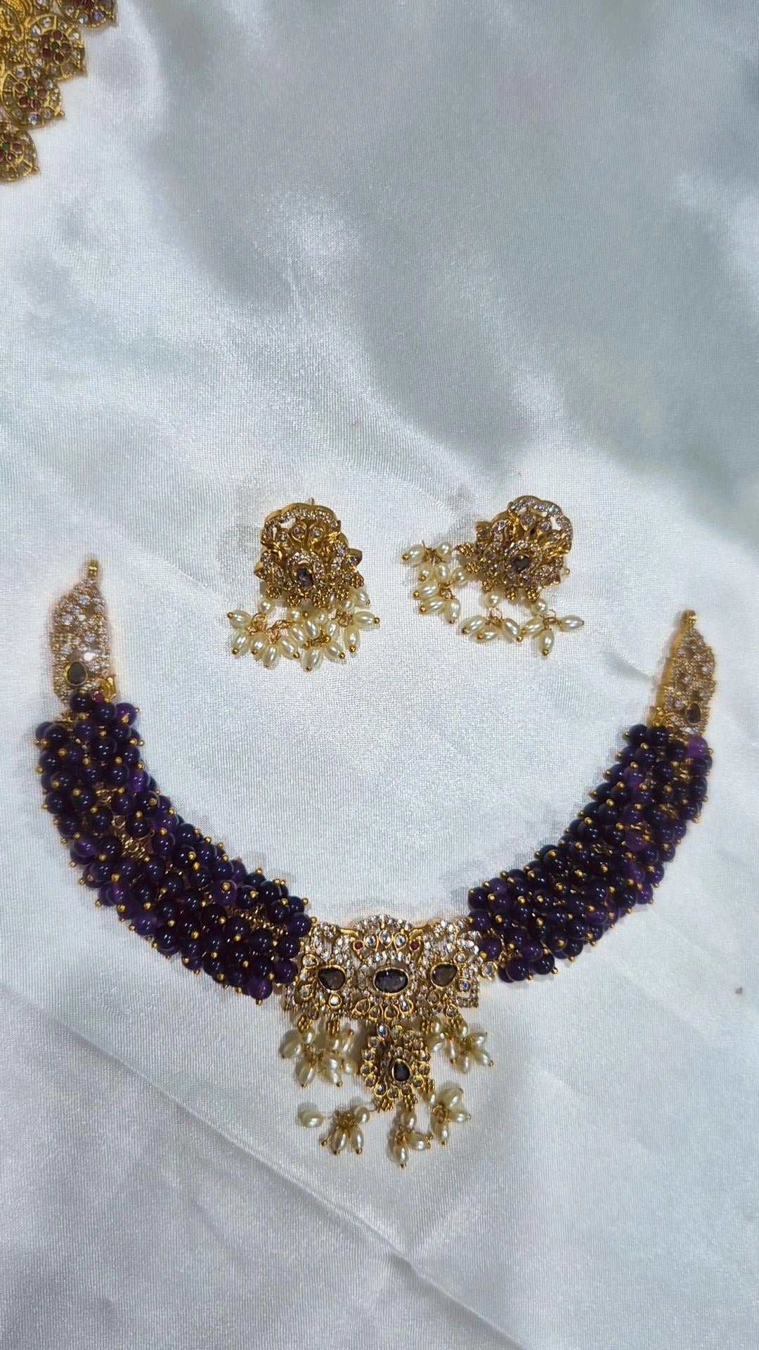 Purple Pearl Choker Set with Earrings
