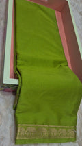 Parrot Green Crepe Silk Saree with Elephant Zari Border